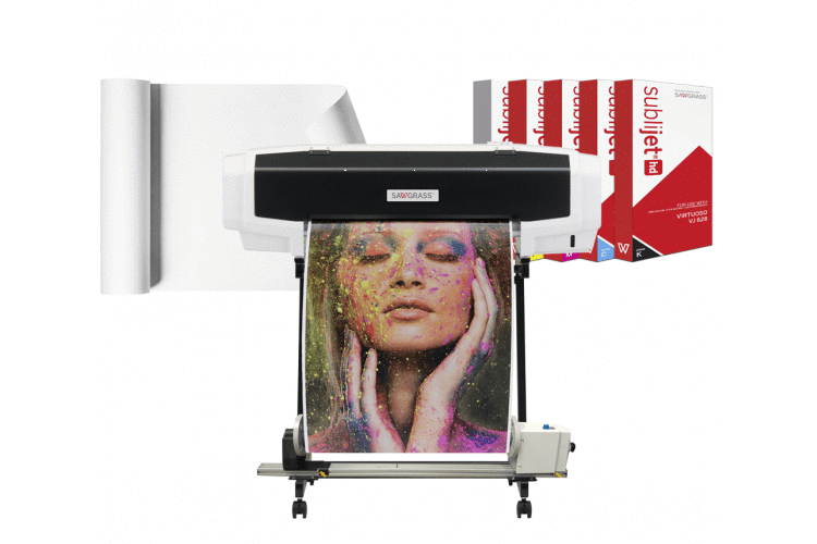 Sawgrass Bundle VJ628 + Extra Ink + Sublicotton Roll + Stand + Take up Reel (Complete Solution) - www.allprintheads.com